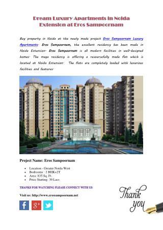 Dream Luxury Apartments in Noida Extension at Eros Sampoornam