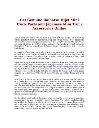 Get Genuine Daihatsu Hijet Mini Truck Parts and Japanese Mini Truck Accessories Online