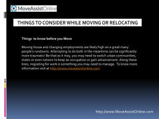 Things to Consider While Relocating to Other Location?