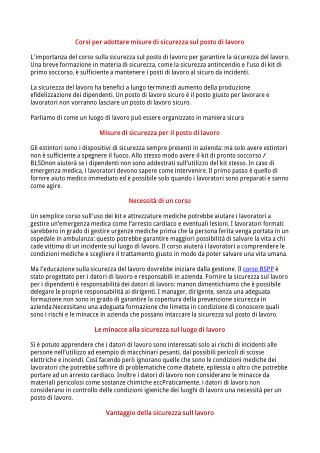 Corsi per adottare misure di sicurezza sul posto di lavoro