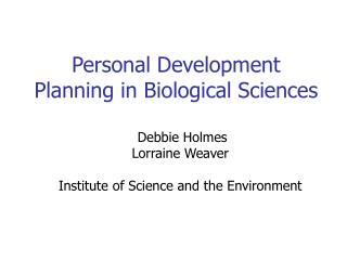 Personal Development Planning in Biological Sciences