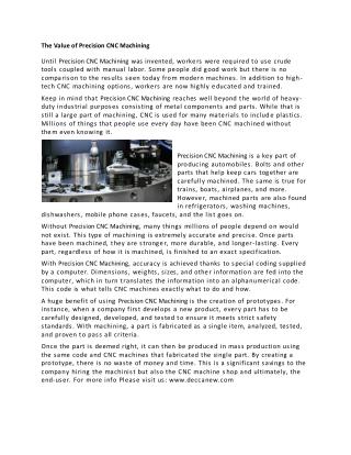 The Value of Precision CNC Machining