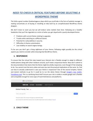 NEED TO CHECK 8 CRITICAL FEATURES BEFORE SELECTING A WORDPRESS THEME