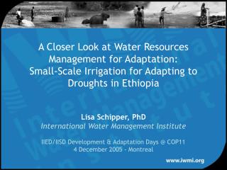 A Closer Look at Water Resources Management for Adaptation: Small-Scale Irrigation for Adapting to Droughts in Ethiopia