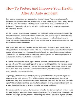 How To Protect And Improve Your Health After An Auto Accident