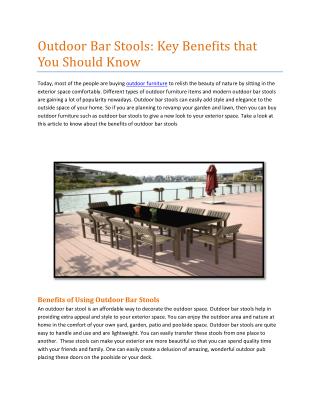 Outdoor Bar Stools: Key Benefits that You Should Know