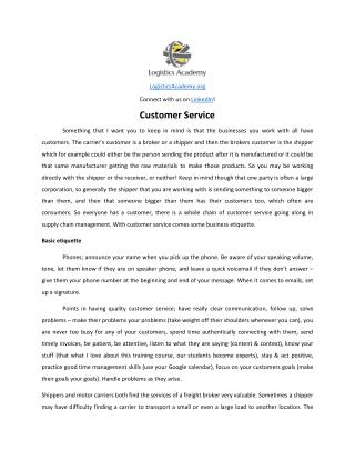 Customer Service - LogisticsAcademy.org