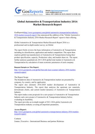 Global Automotive & Transportation Industry 2016 Market Research Report