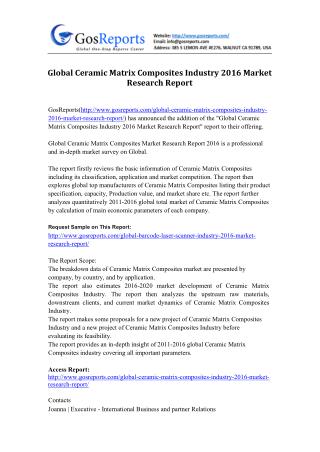 Global Ceramic Matrix Composites Industry 2016 Market Research Report