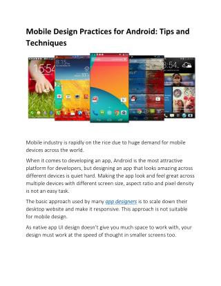 Mobile Design Practices for Android: Tips and Techniques