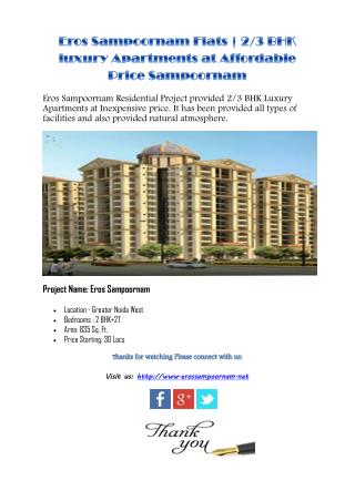 Eros Sampoornam Flats | 2/3 BHK luxury Apartments at Affordable Price Sampoornam