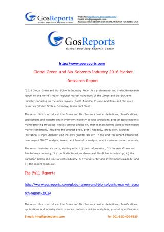 Global Green and Bio-Solvents Market Research Report 2016