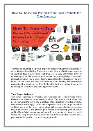 How to Choose the Perfect Promotional Products for Your Company