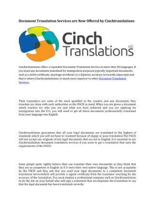 Document Translation Services are Now Offered by Cinchtranslations