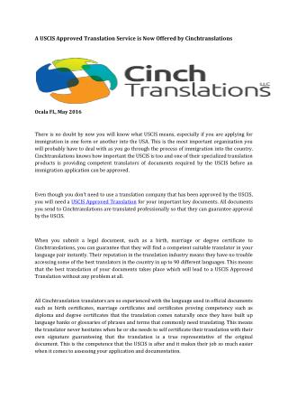 A USCIS Approved Translation Service is Now Offered by Cinchtranslations