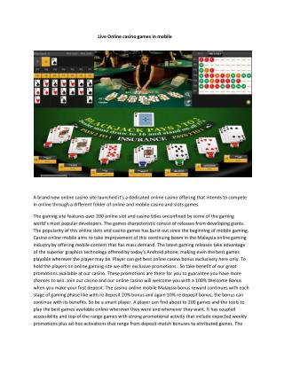 Live Online casino games in mobile