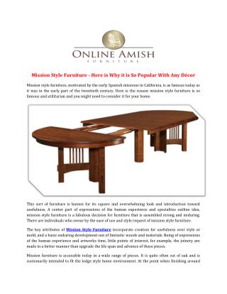 Mission Style Furniture - Here is Why it is So Popular With Any Décor