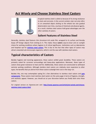 Act Wisely and Choose Stainless Steel Castors