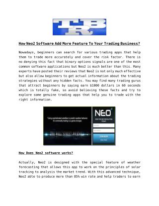Neo2 Squared is a binary option trading software