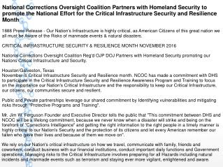 National Corrections Oversight Coalition Partners with Homeland Security to promote the National Effort for the Critical