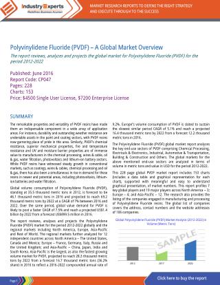 Increasing Demand from Photovoltaics, Lithium-ion Batteries and Water Filtration to Spur PVDF Market to Reach $1.4B by 2