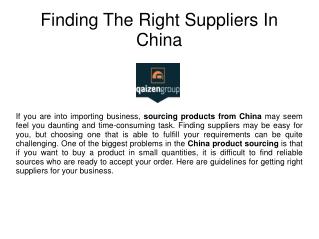 Right suppliers - Sourcing products from China