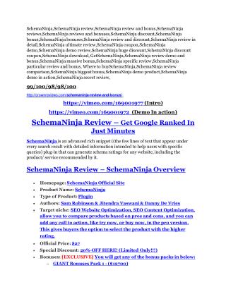 SchemaNinja REVIEW and GIANT $21600 bonuses