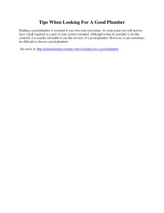 Tips When Looking For A Good Plumber