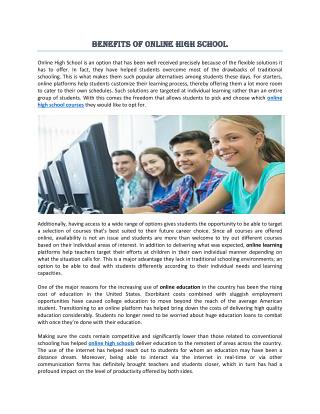 Benefits of Online High School