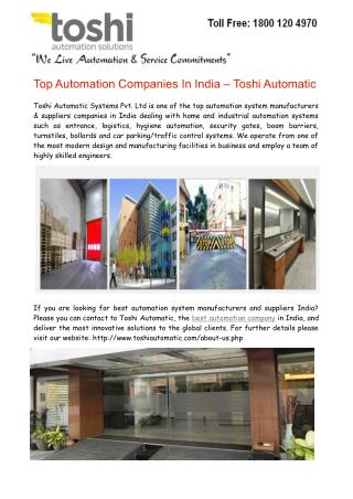 Top Automation Companies In India – Toshi Automatic