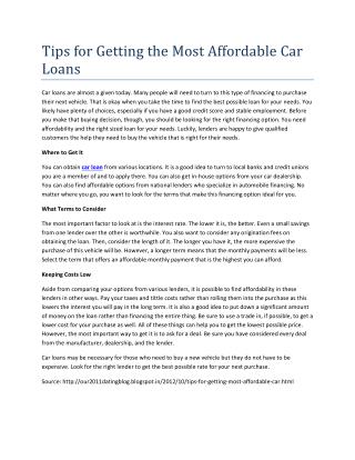 Tips for Getting the Most Affordable Car Loans