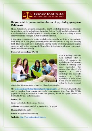 Do you wish to pursue online doctor of psychology program California