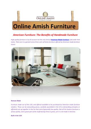 American Furniture: The Benefits of Handmade Furniture