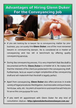 Advantages of hiring Glenn Duker for the conveyancing job