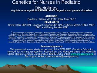Genetics for Nurses in Pediatric Disciplines