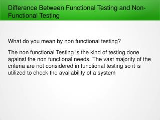 Functional Testing and Non-Functional Testing