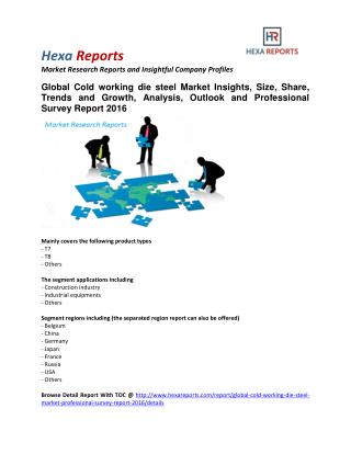 Cold working die steel Market Analysis, Outlook and Professional Survey Report 2016