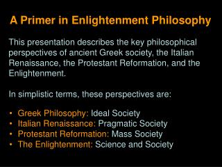 A Primer in Enlightenment Philosophy