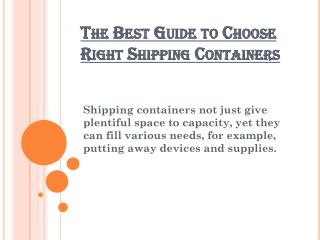 The Best Guide to Choose Right Shipping Containers