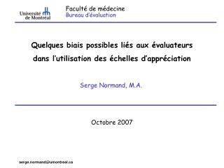 Faculté de médecine Bureau d’évaluation