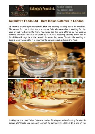 Indian Caterers in London Birmingham - Sukhdev's Foods Ltd