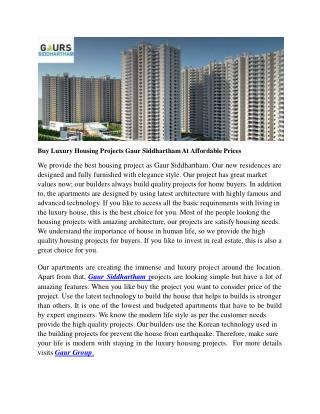 Buy Luxury Housing Projects Gaur Siddhartham At Affordable Prices