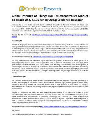 Global Internet Of Things (IoT) Microcontroller Market To Reach US $ 4,195 Mn By 2023 – Credence Research