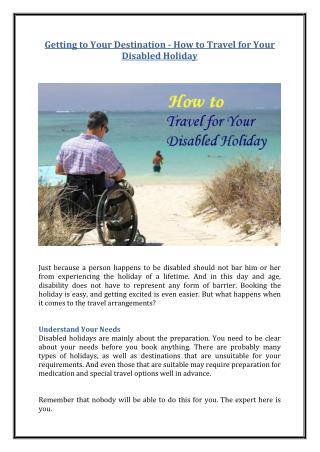 Getting to Your Destination - How to Travel for Your Disabled Holiday