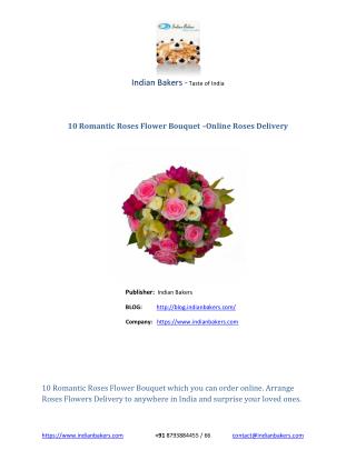 Online Roses Delivery- Order 10 Romantic Roses Flowers Online