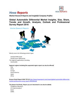 Automobile Differential Market Insights, Size, Share, Trends and Growth