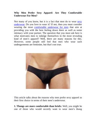 Why Men Prefer Sexy Apparel- Are They Comfortable Underwear For Men?