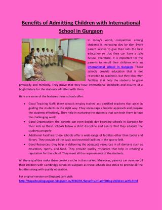 Benefits of Admitting Children with International School in Gurgaon