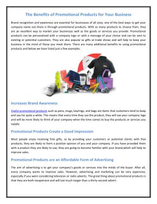 The Benefits of Promotional Products for Your Business