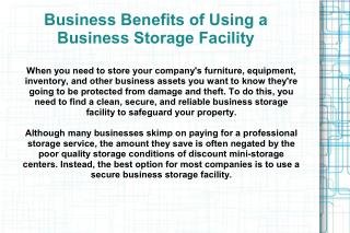 The Benefits of business when using Business Storage